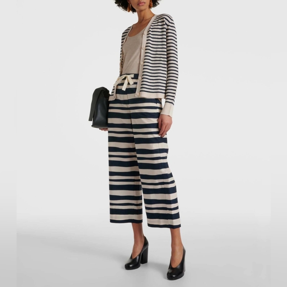 'S Max Mara Lettera Striped Linen Cardigan, Blue & Cream